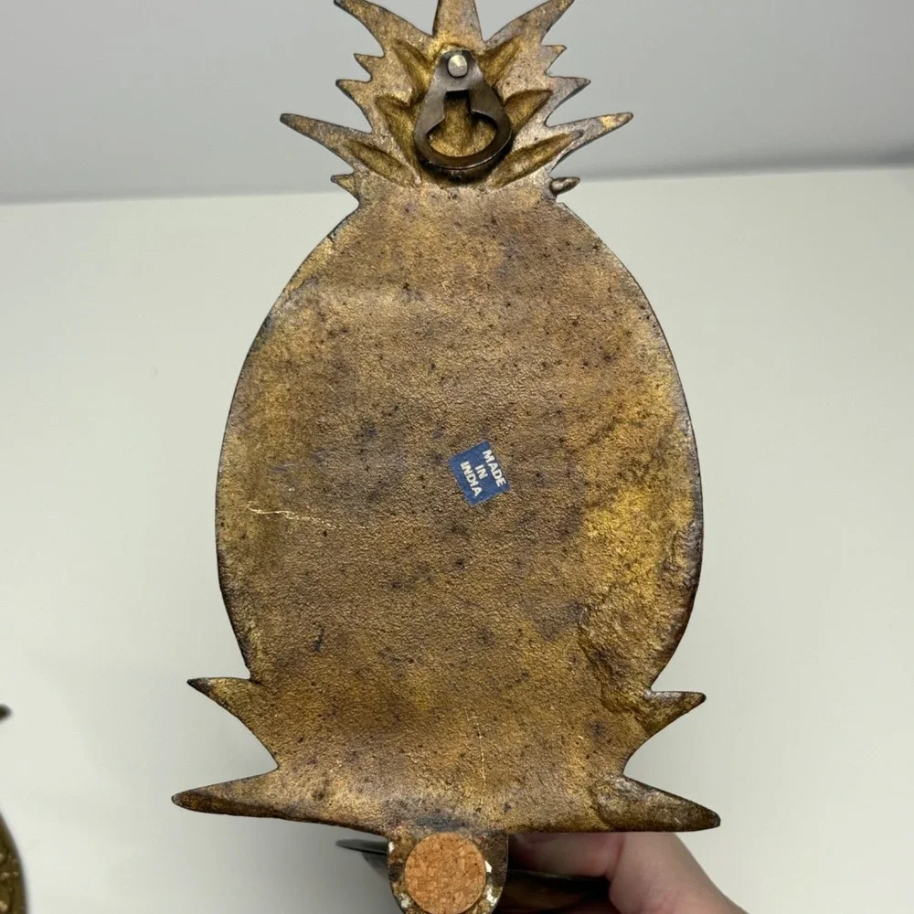 Pair Vintage Pineapple Candle Wall Sconces Solid Brass India Mid Century Decor